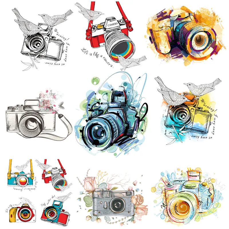 

Camera Patches Iron on Patches for Clothing Heat Transfer Stickers for T Shirt Fashion Woman Clothing Thermoadhesive Patches