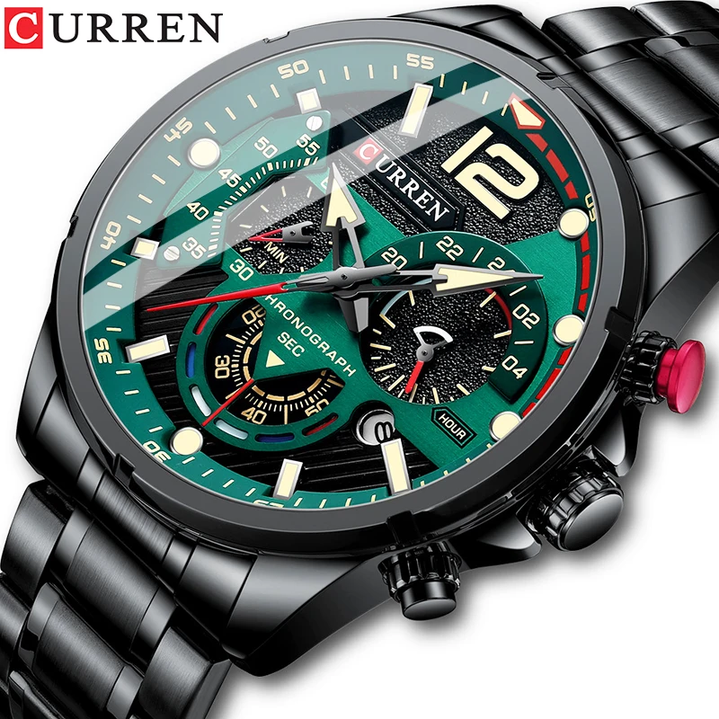 

CURREN Sport Watches Men's Luxury Stainless Steel Quartz Wristwatches Chronograph Date Luminous Watch for Men reloj hombre