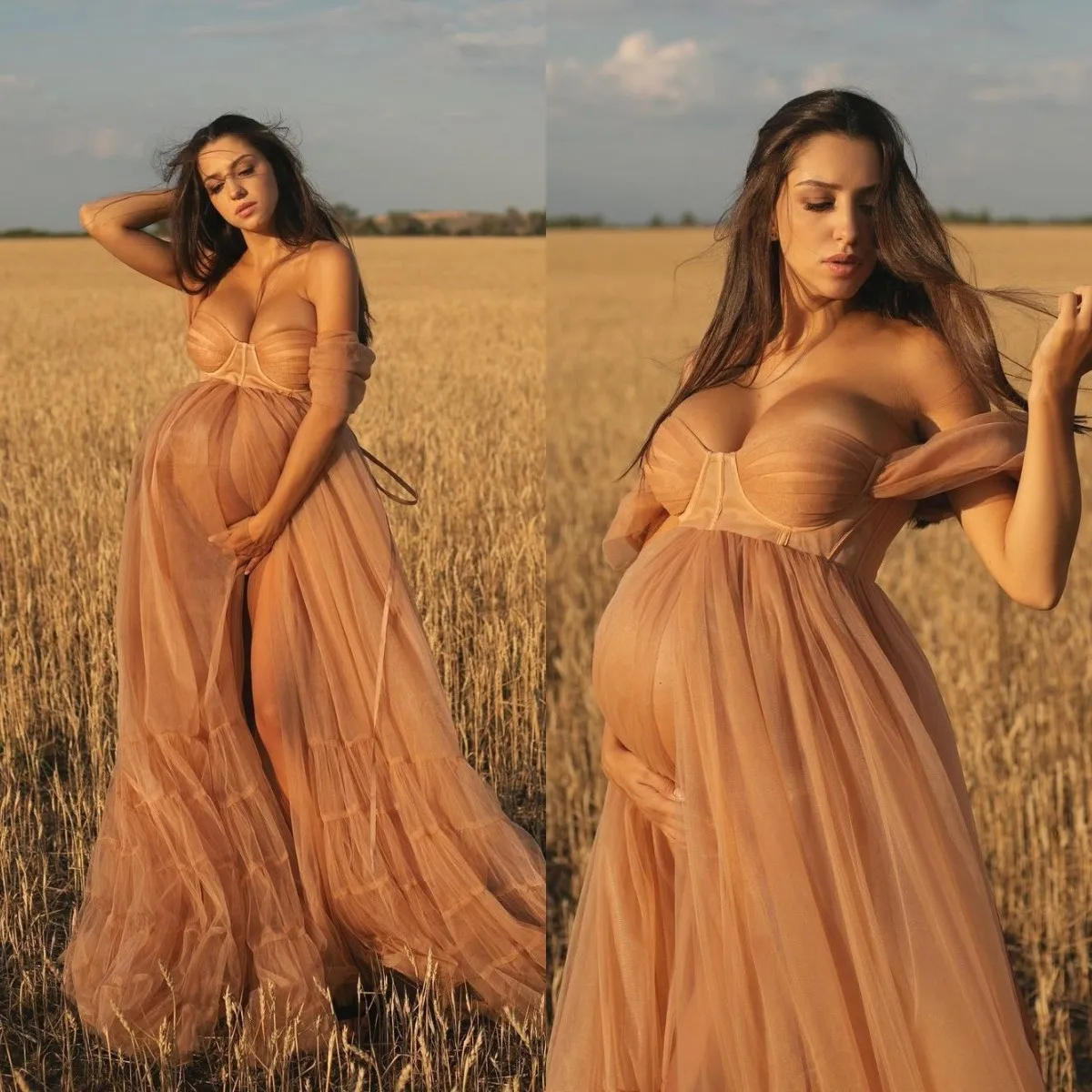 

Boho Style Maternity Dress for Photo Shoot Women's Prom Dress Illusion Sweetheart Pregnancy Baby Shower Gowns