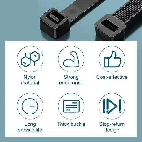 Нейлоновые кабельные стяжки 100 шт. прочные сверхмощные нейлоновые на молнии