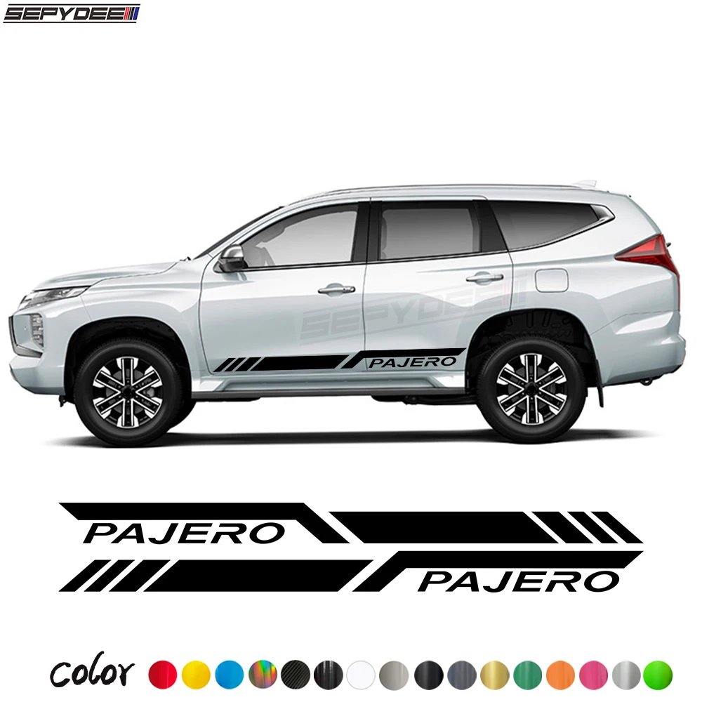 

2Pcs Car Both Door Side Stripes Skirt Sticker Text Graphics Body Decor Vinyl Film Decals For Mitsubishi Pajero Sport Accessories