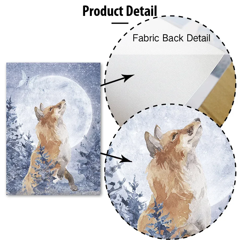 Акварель дикий лес животное полная луна волк лиса Лев искусство холст живопись
