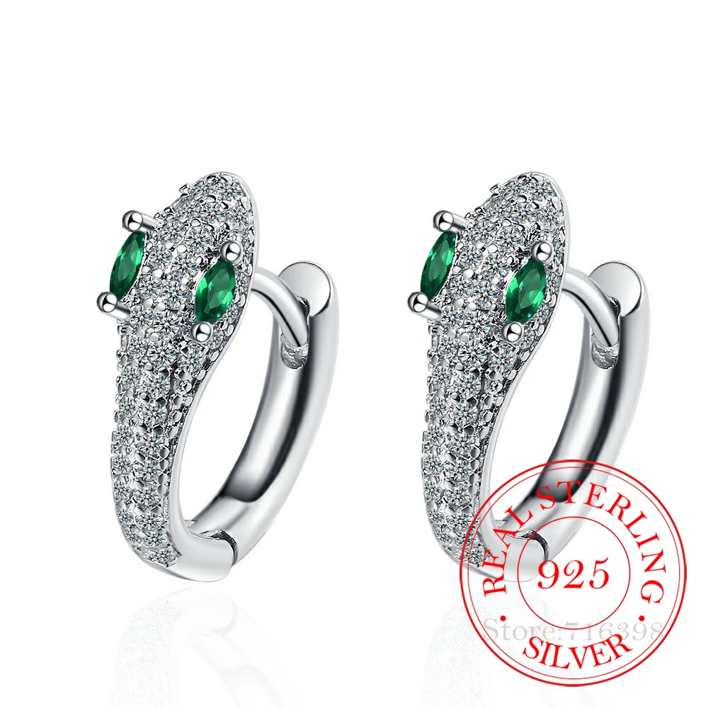 

Серьги-кольца женские из серебра 925 пробы в виде змеи, с кристаллами