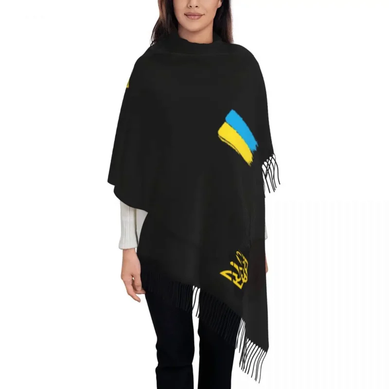 

Custom Print Ukrainian Flag Stripe Scarf Men Women Winter Fall Warm Scarves Coat Of Arms Of Ukraine Tryzub Shawls Wraps