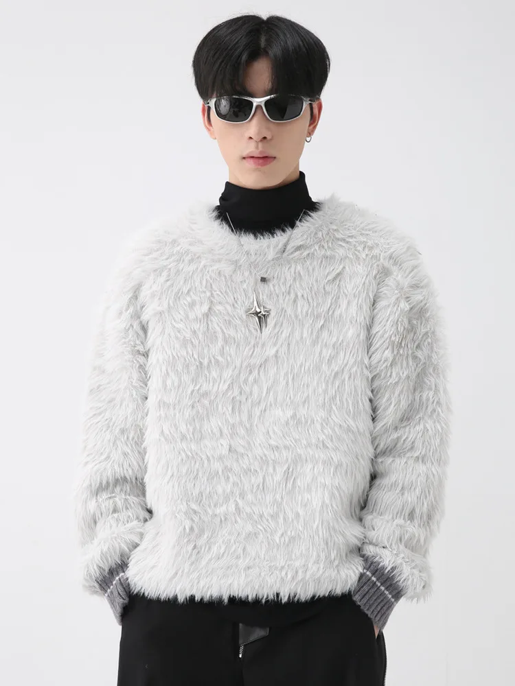 

SYUHGFA Men's Wear 2023 Autumn Winter Round Collar Mink Hair Sweater Loose All-match Korean Streetwear Kintted Sweater Pullover