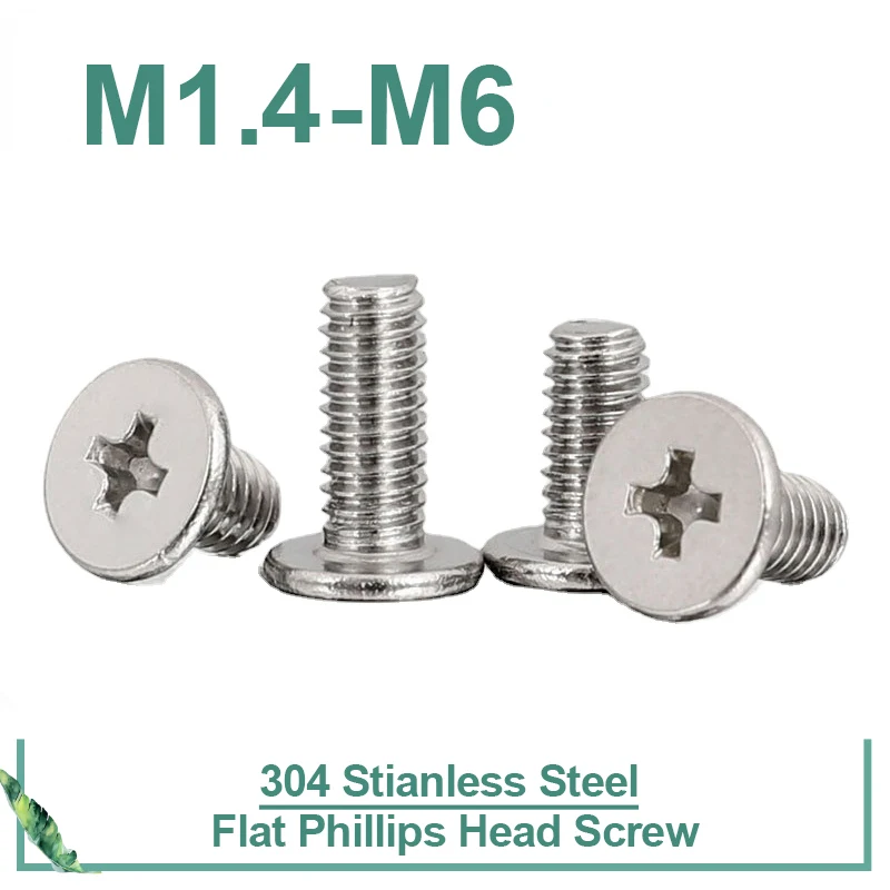 

100pcs/lot M1.4 M1.6 M2 M2.5 M3 M4 M5 M6 Cross Phillips CM Ultra Thin Super Low Flat Wafer Head Screw Stainless Steel Bolt