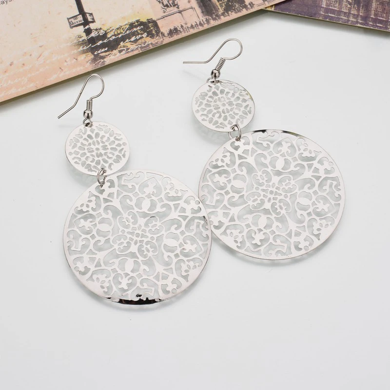 

Винтажные серьги в европейском богемном стиле, круглые полые металлические серьги для женщин, популярные ювелирные изделия, модные серьги