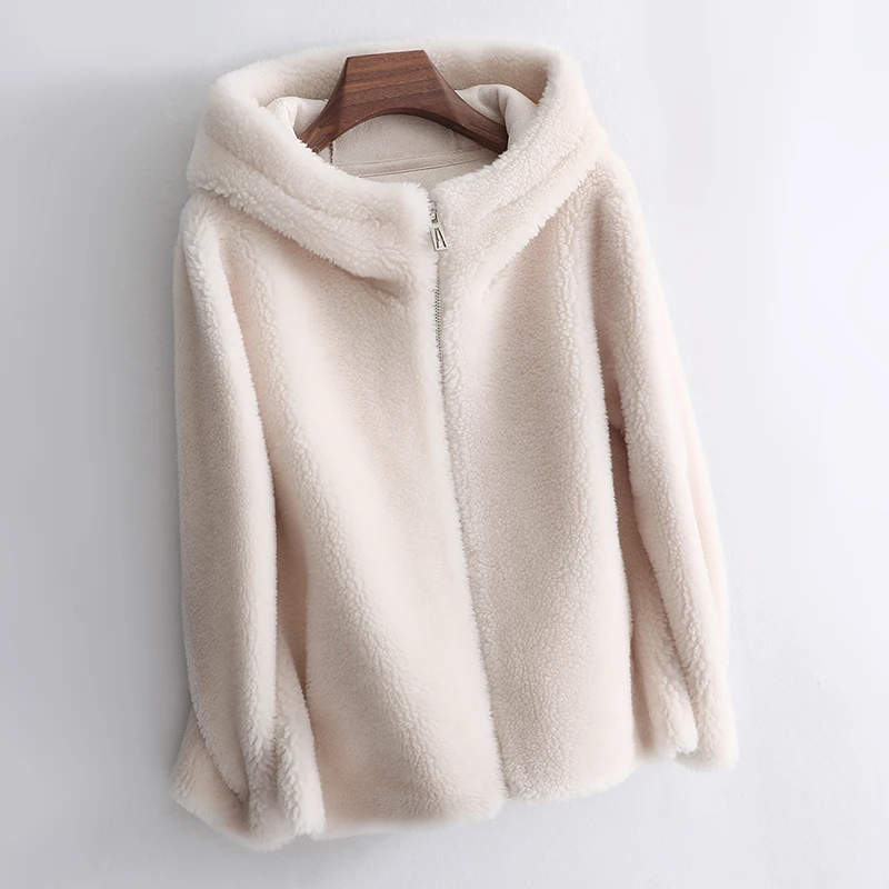GOURS Winter Genuine Shearling Jackets for Women Fashion Natural Wool Real Fur Overcoats with Hooded Thick Warm Soft New LD1816