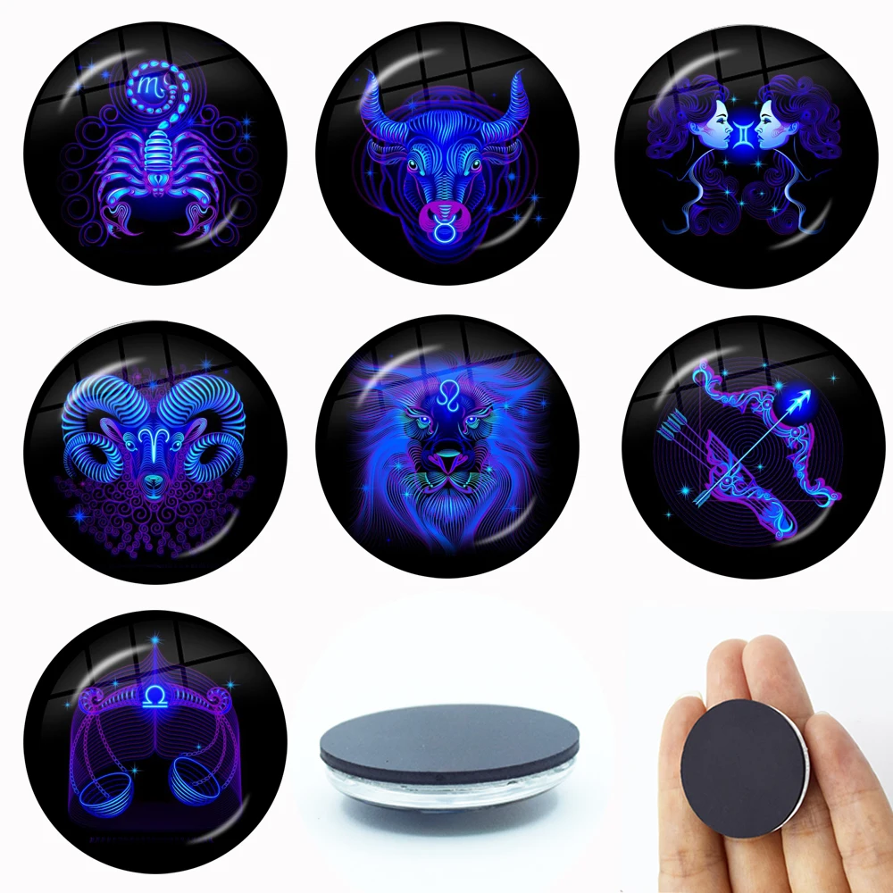 

12 Horoscope Zodiac Sign Magnet Fridge Stickers Decoration Home Refrigerator Decor Glass Dome Crystal Souvenir