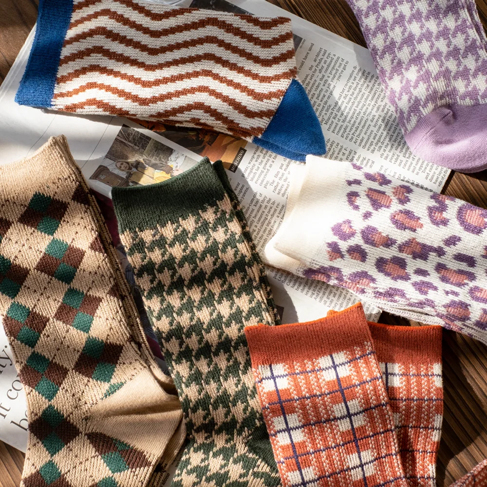 Spring socks Double Needle Socks Whom Pure Cotton Absorb Sweat Diamond Lattice Restoring Ancient Ways Stockings Heap Heap Socks