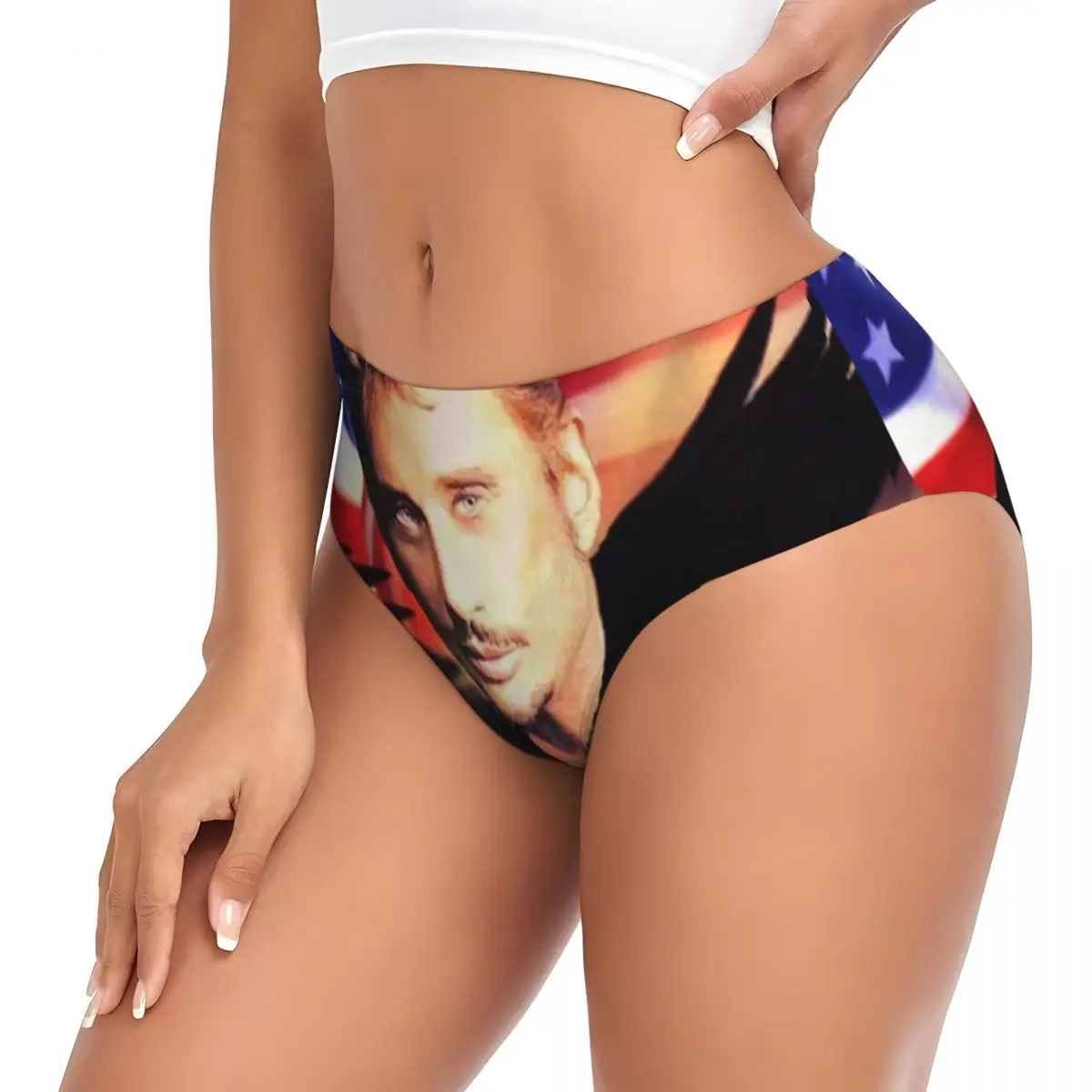 Фото Женские трусики Custom Johnny Hallyday, дышащие, эластичные, с изображением французского певца, нижнее белье, подарки на день Святого Валентина, трусы №3