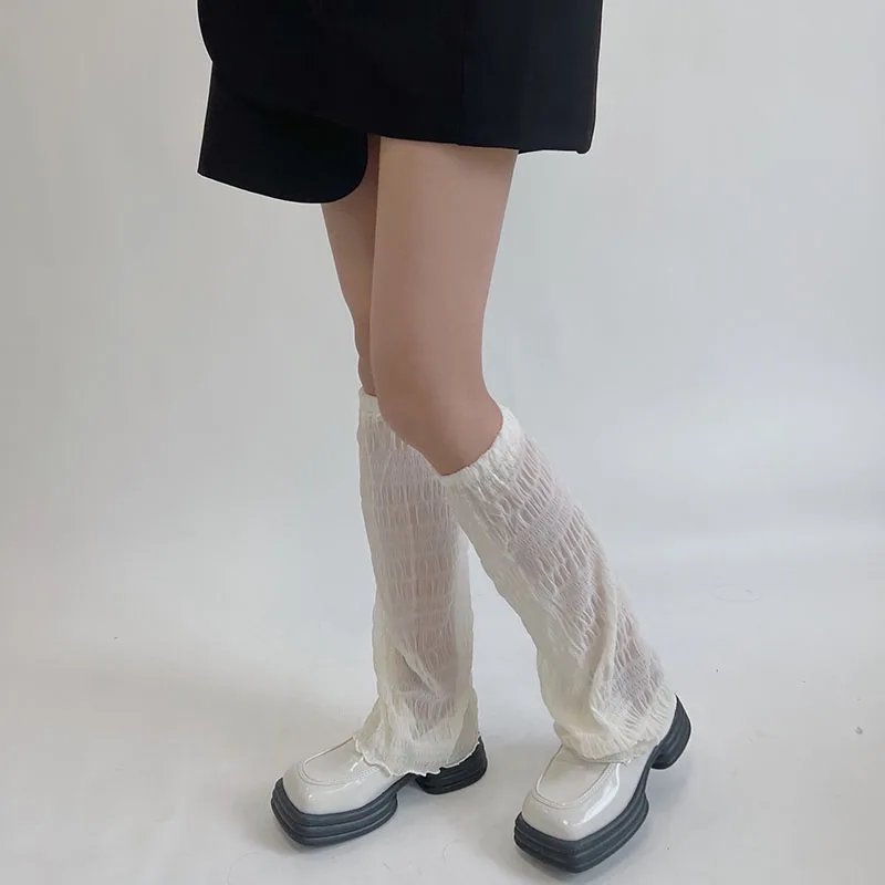 

Ladies socks Kawaii thin folds wrinkled seersucker white lace anti-mosquito calf wide-leg leg cover