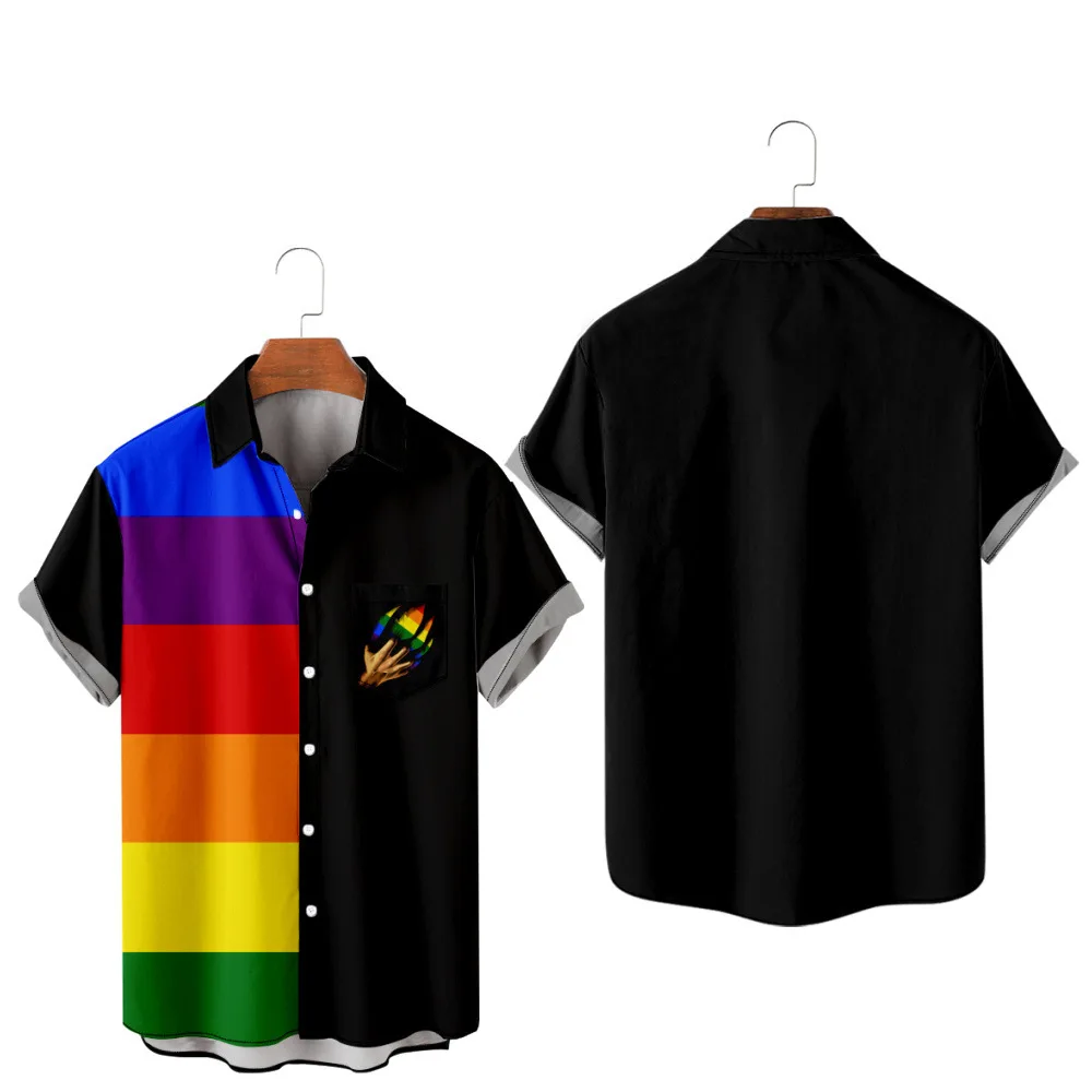 

Men's Hawaiian T-Shirt Y2K Hombre Fashion Shirt LGBT 3D Print Cozy Casual Short Sleeve Beach Oversized Clothes 4
