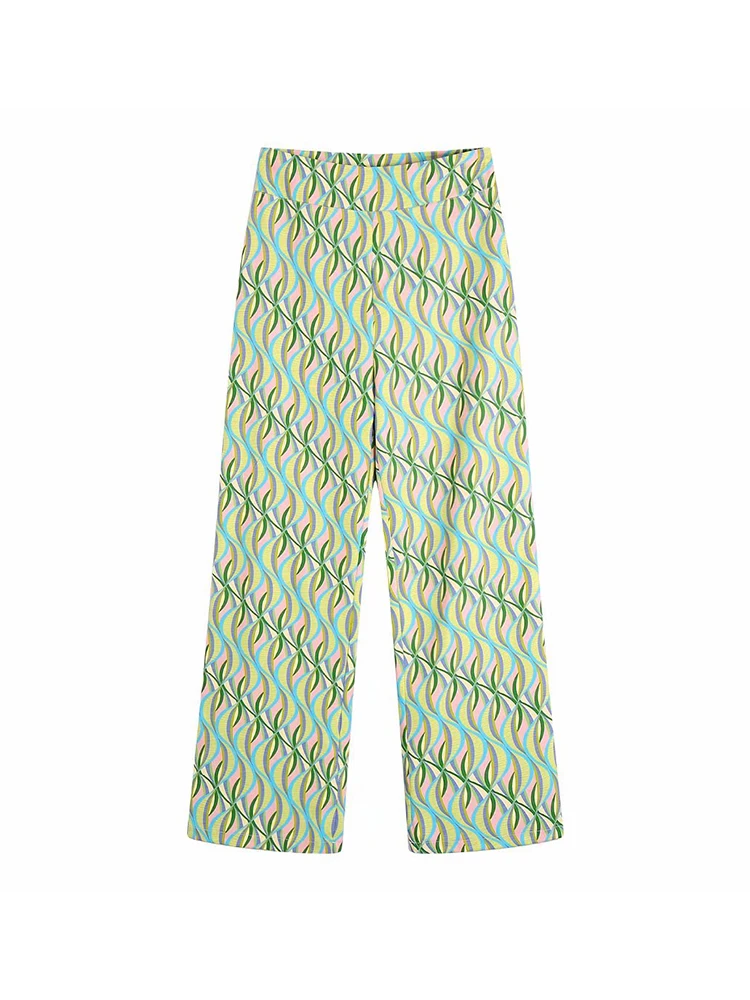 

Женские расклешенные брюки PB & ZA6920402 с высокой талией, винтажные модные брюки с принтом, 2022, 6929/402