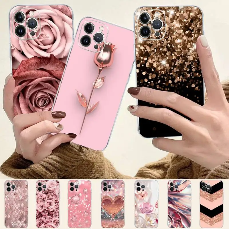 

Love Rose Gold Style Phone Case For iPhone 8 7 6 6S Plus X SE 2020 XR XS 14 11 12 13 Mini Pro Max Mobile Case