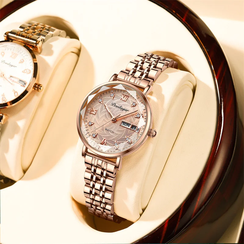 Swiss Brand POEDAGAR Women Watch Stainless Steel Mesh Rose Gold Simple Waterproof Luminous Ladies Watches Luxury Quartz Elegant enlarge