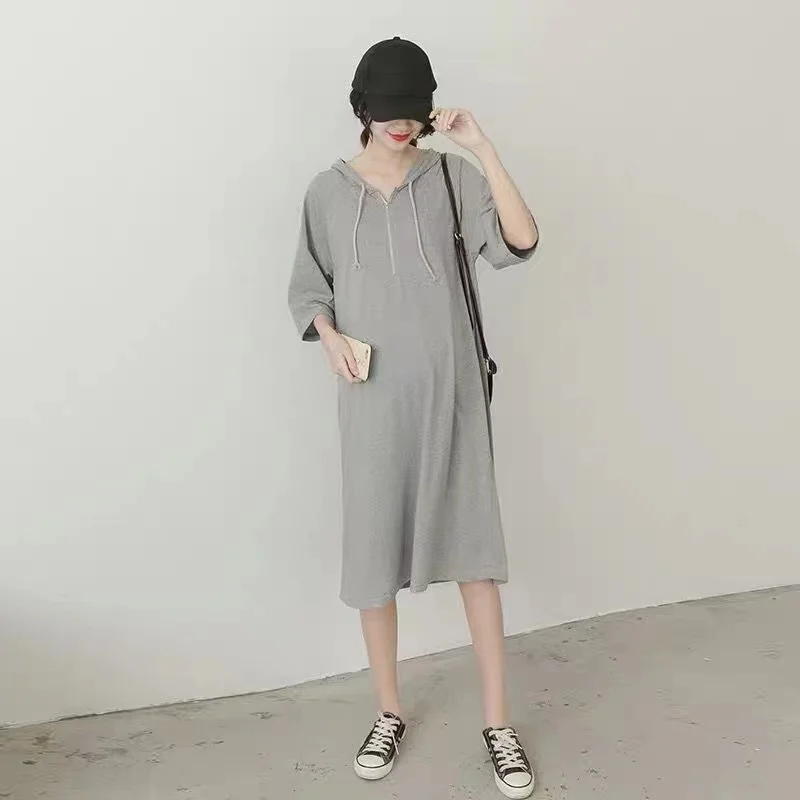 Loose Long Hoodie for Pregnant Women Sweatshirts Casual Summer Maternity Dress