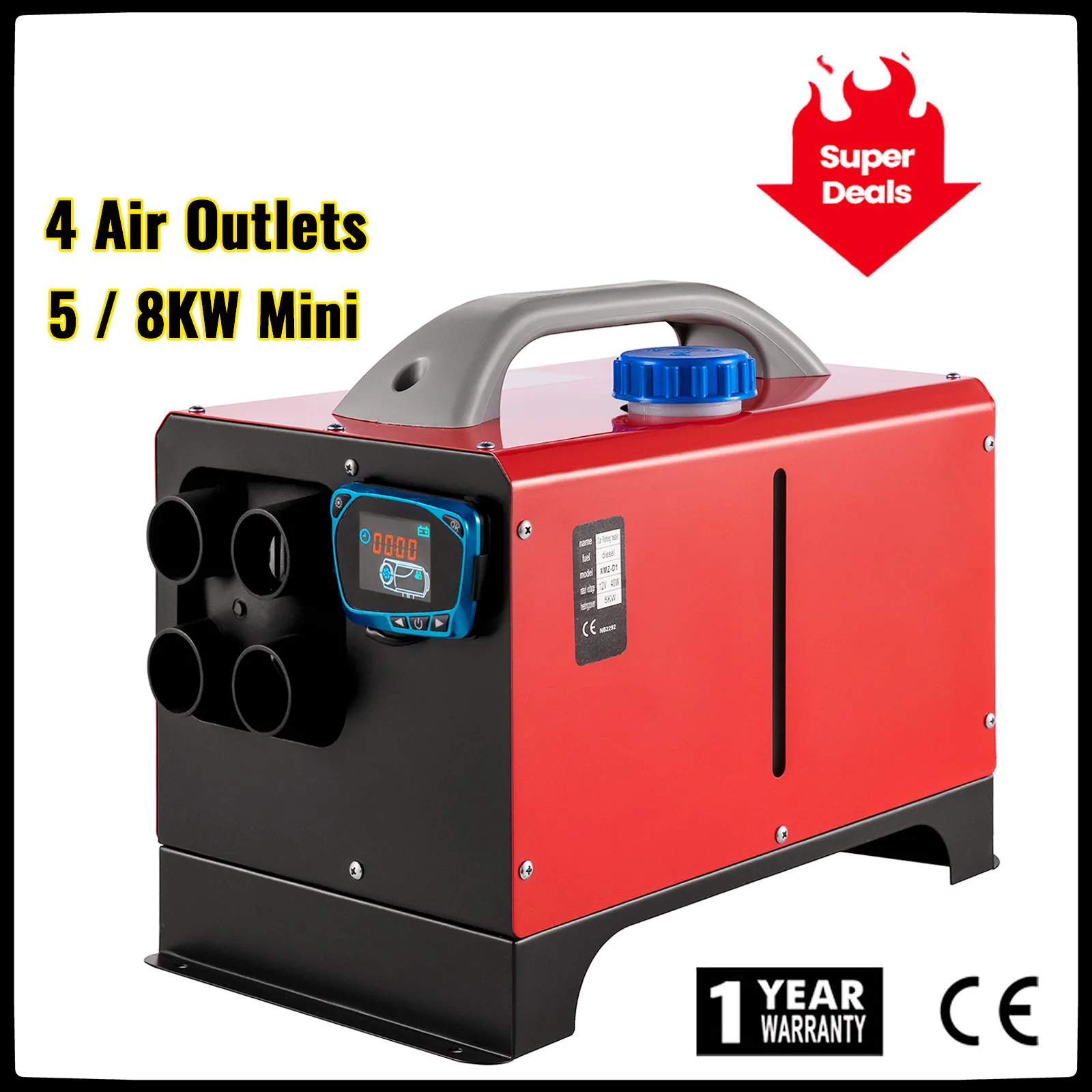 

Diesel Air Heater All in One Mini Heater 4 Air Outlets with Silencer LCD Switch Remote Control for Car Bus RV 5 / 8KW 12V