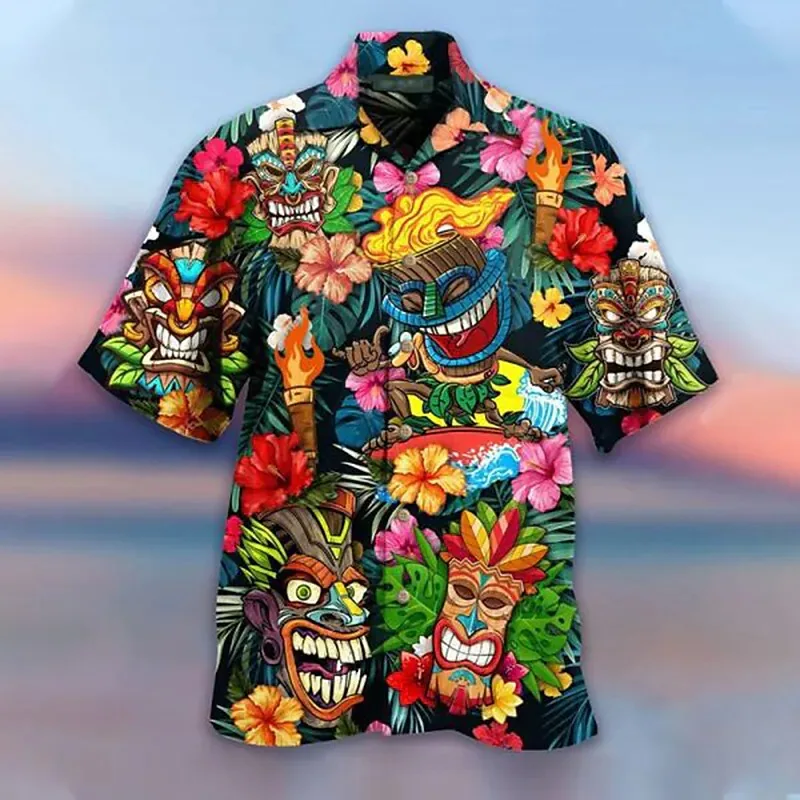 

Summer Casual Men's Hawaiian Shirts Hip Hop Rock Tops Beach BBQ Unisex Harajuku Clothing Oversized Shirts Male Blouses