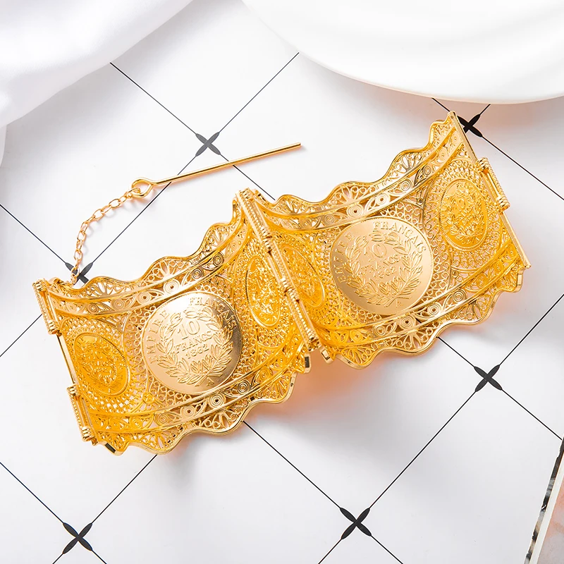 Браслет в арабском стиле большого размера с полым браслетом золотого цвета