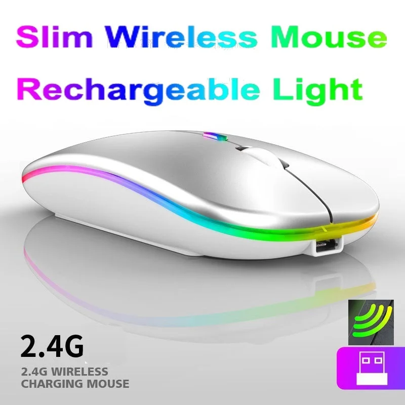 

Slim Electroplated Wireless Mouse Ergonomic Silent Gamer Mice 1600DPI Rechargeable RGB Gaming Mouse for Computer Laptop