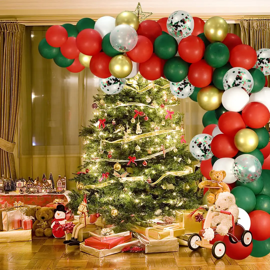 Красный зеленый белый конфетти фотоарки день рождения свадьба Рождество Новый