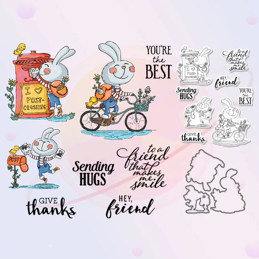 

Cute Post Rabbits And Post Box Cutting Dies Clear Stamp Set DIY Scrapbooking Metal Dies Cut Silicone Stamps For Cards Album