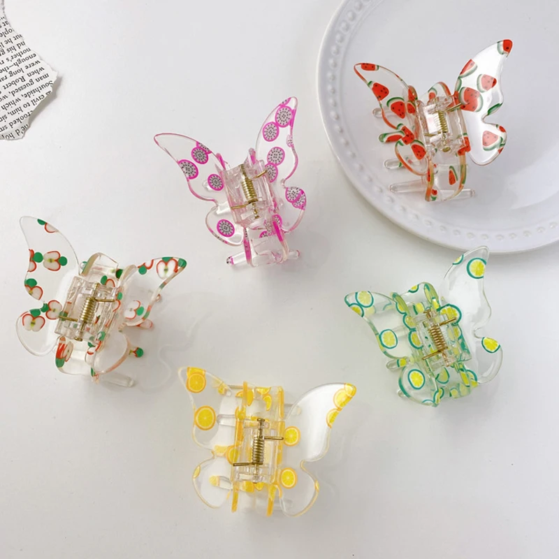 Заколка для волос Peri'sBox разноцветная летняя с фруктами и арбузами полукруглая