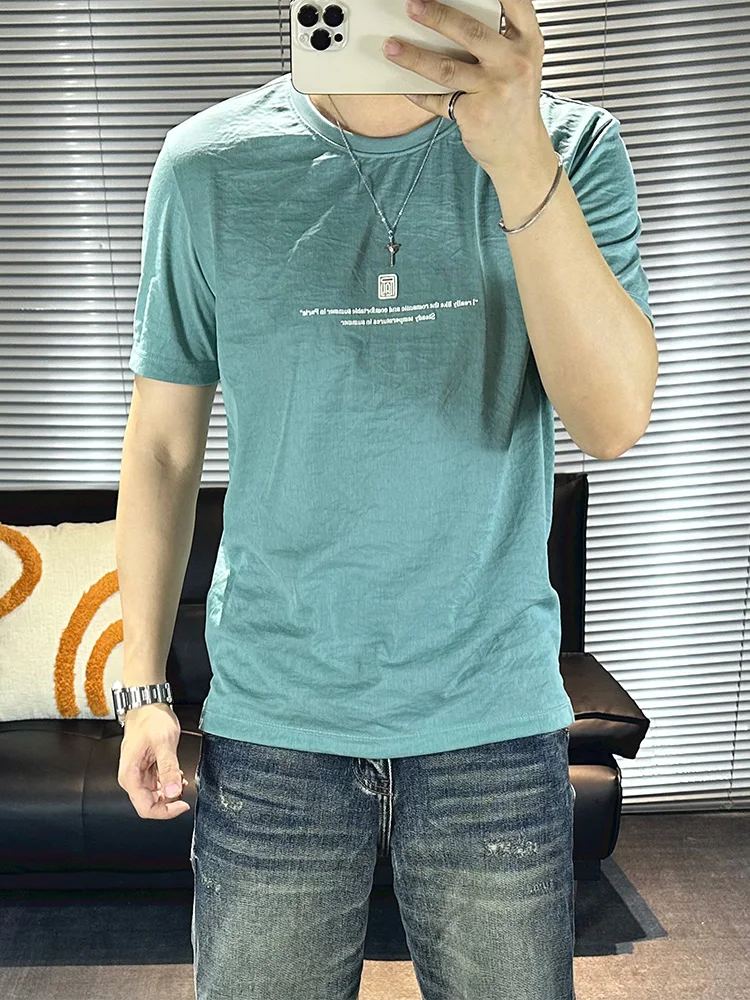 Мужская футболка из хлопка и льна с короткими рукавами тонкая дышащая крутым