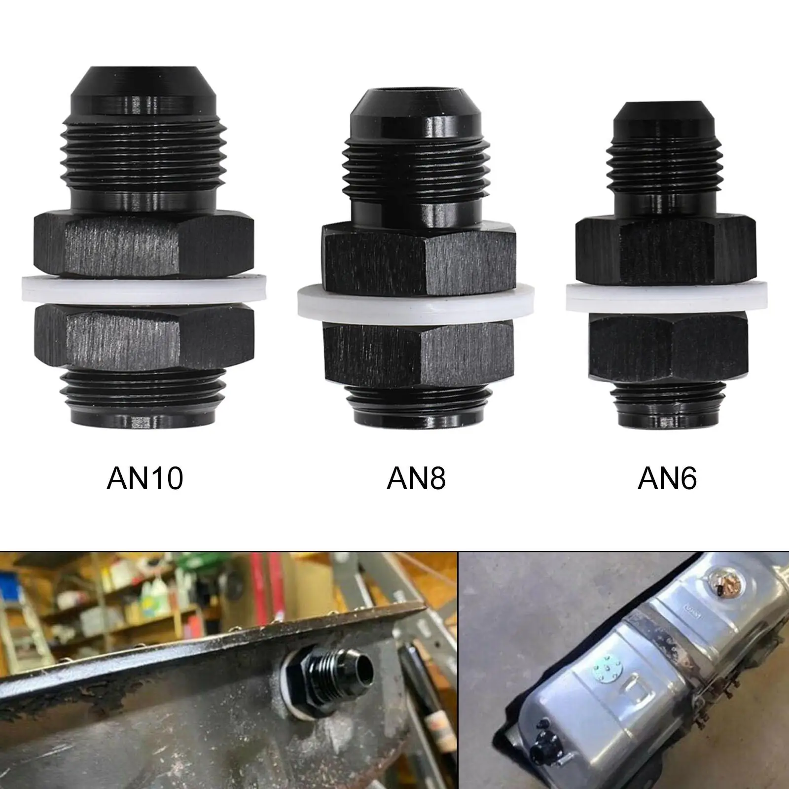 Топливный адаптер с шайбой из ПТФЭ алюминиевый черный универсальный фиксирующей