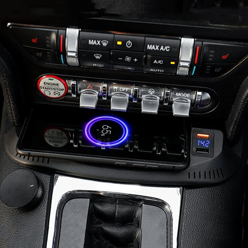 

15 Вт автомобильное беспроводное зарядное устройство QI, быстрое зарядное устройство для телефона, панель зарядного устройства для Ford Mustang 2015 2016 2017 2018 2019 2020 2021