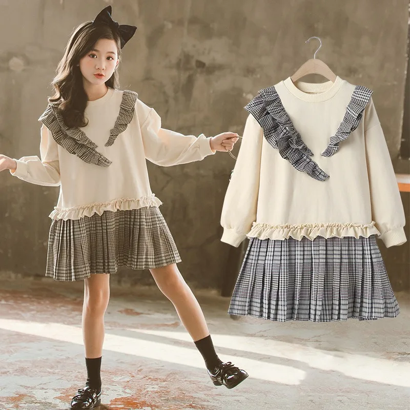 

4 to14 Year Old Girls Clothing Spring Autumn New Fashion Korean College Style Dress Cute Beautiful Fashion Princess Dresses