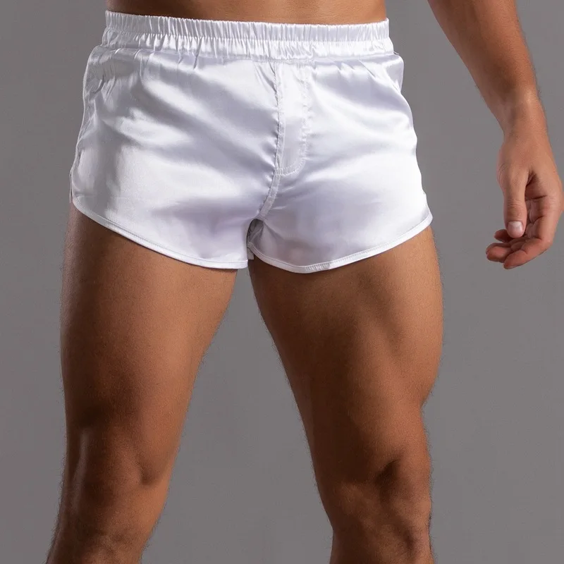 Men's Casual Home Sleep Shorts White Silky Pajama Shorts Smooth Large Size Underwear Boxershorts Man Satin Loose Underpants Male