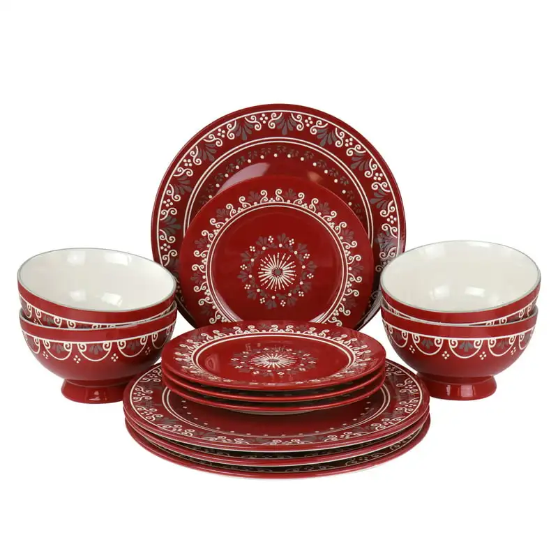 

Coloma 12 Pieces Stoneware Dinnerware Set in Red
