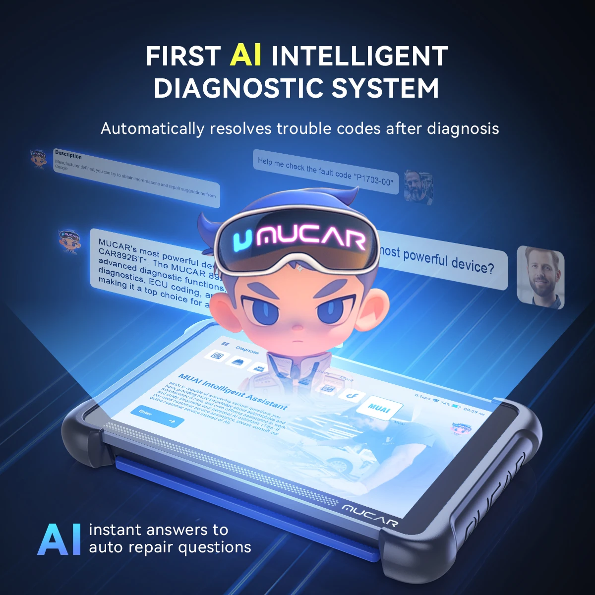 Фото Диагностический сканер MUCAR 892BT AI CANFD OBD2 для полной диагностики системы, инструмент для кодирования ЭБУ, 35 функций сброса, пожизненные бесплатные обновления №1