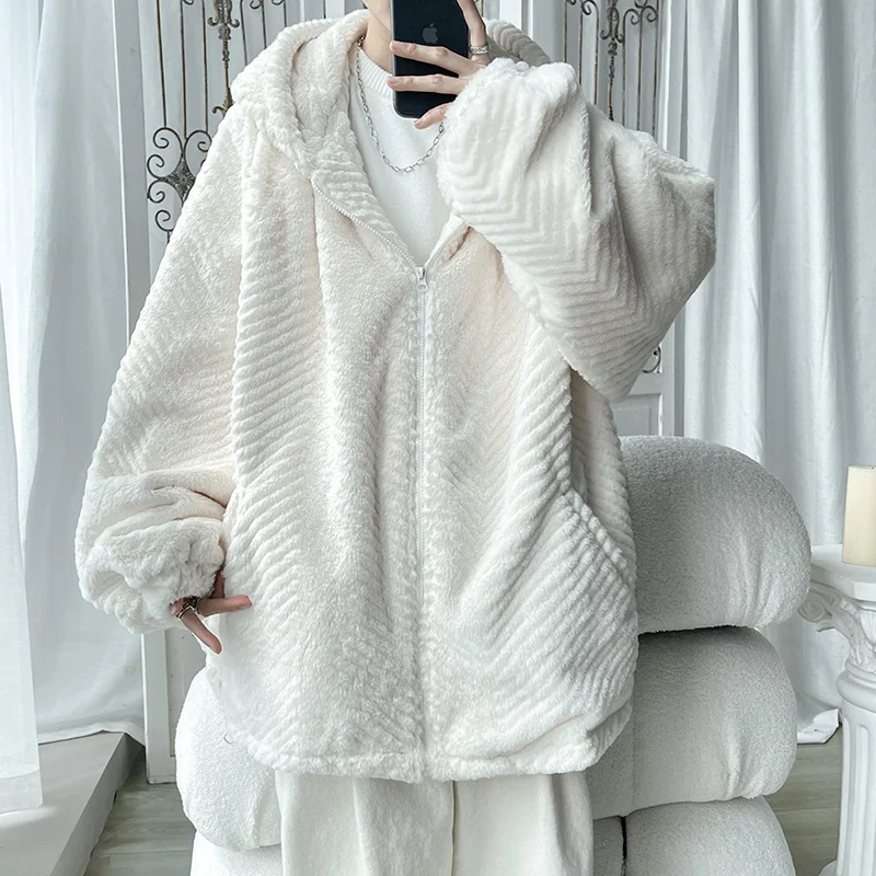 Winter Jacket Men Warm Fashion Casual Thickened Hooded Plush Jacket Men Korean Loose Thick Short Coat Mens Parker Clothes S-2XL