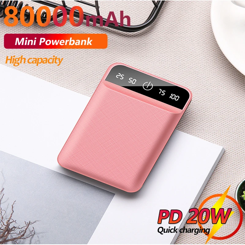 

Mini Power Bank 80000mAh Small Pocket External Battery with Digital Display Portable External Battery Suitable for IPhone Xiaomi
