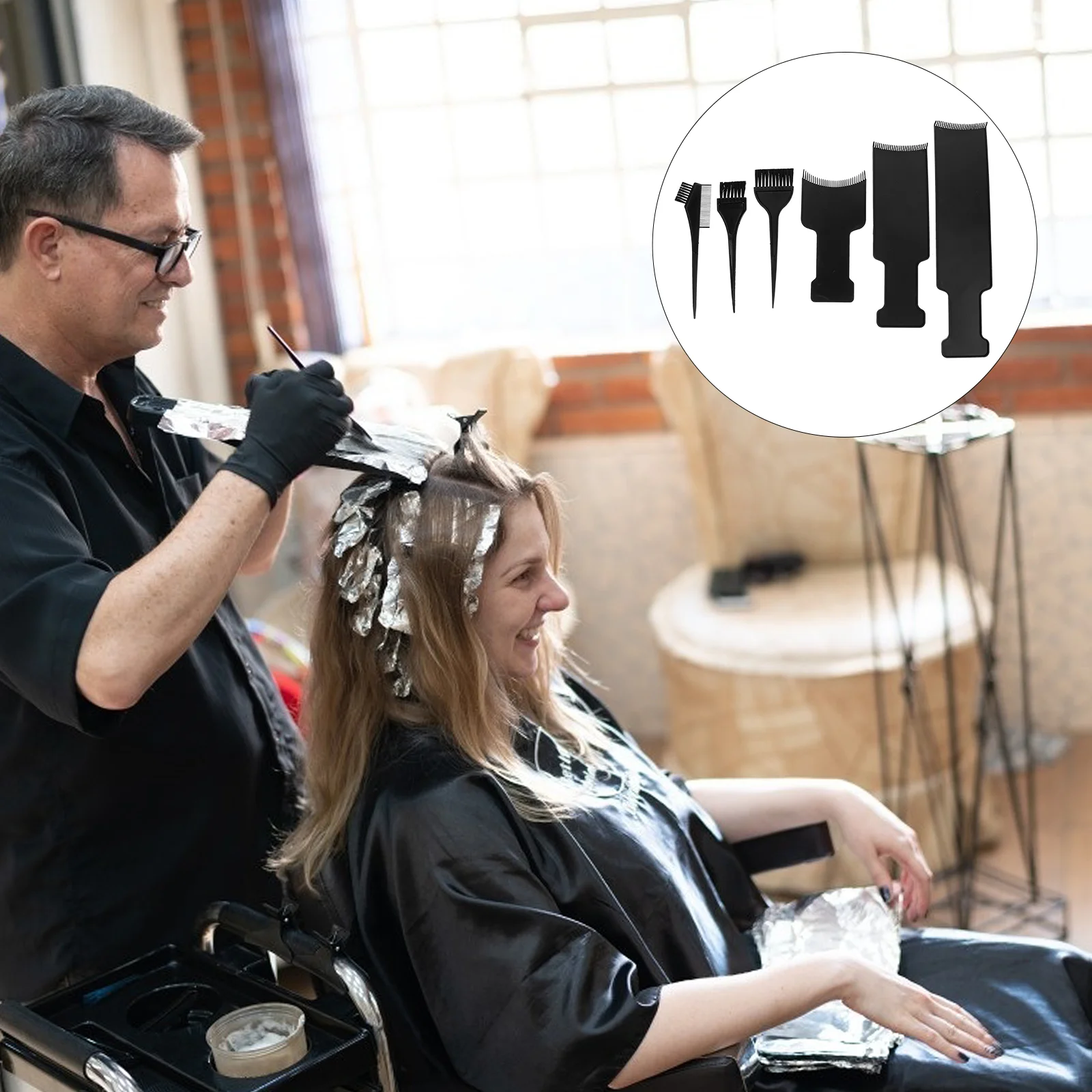 

6pcs Plastic Highlighting Board and Brush Kit Hair Tinting Tool for Hair Salon