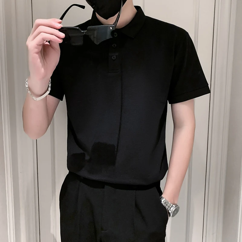 

Мужская рубашка-поло с отложным воротником, однотонная Тонкая Повседневная рубашка-поло большого размера с короткими рукавами, модель A38 на лето, 2023