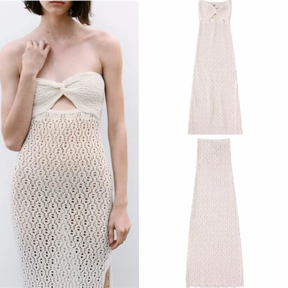 

COS LRIS 2023 Summer Tea Break French Temperament Vacation Tube Top Opening Jacquard Mesh Knitted Dress Female 2756009