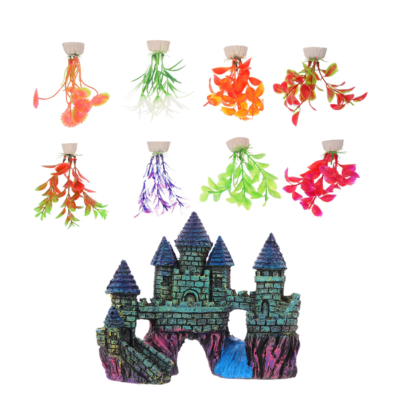 

Aquarium Castledecor Grassornament House Tank Artificial Underwater Decorations Figurines Cichlid Place Breeding Accessories