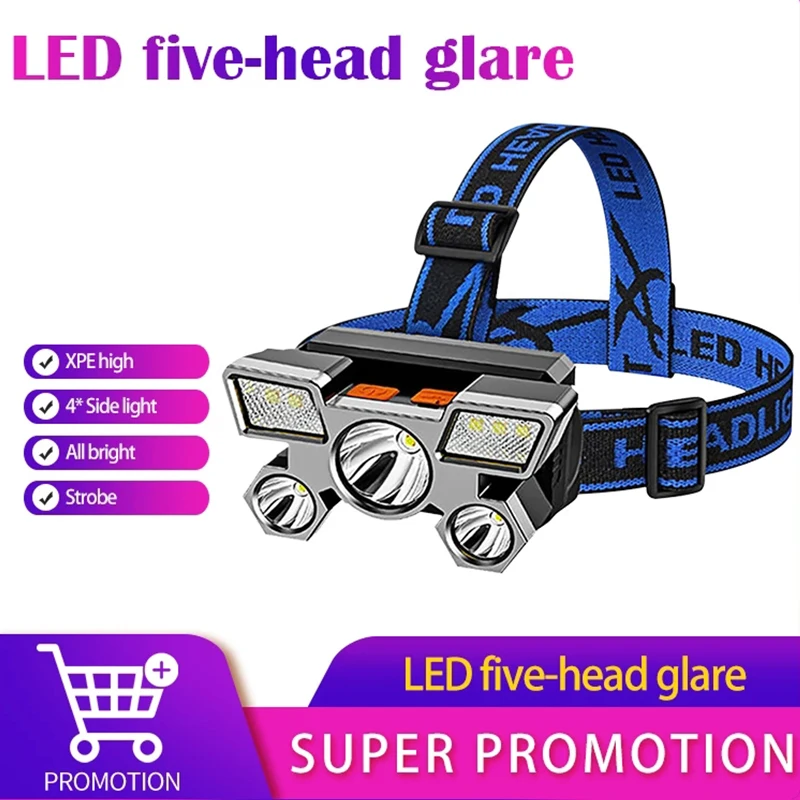 LED Headlamp Super Bright Flashlight USB Rechargeable Built-in Battery Portable Flashlight Lightweight Outdoor Work Camping Lamp