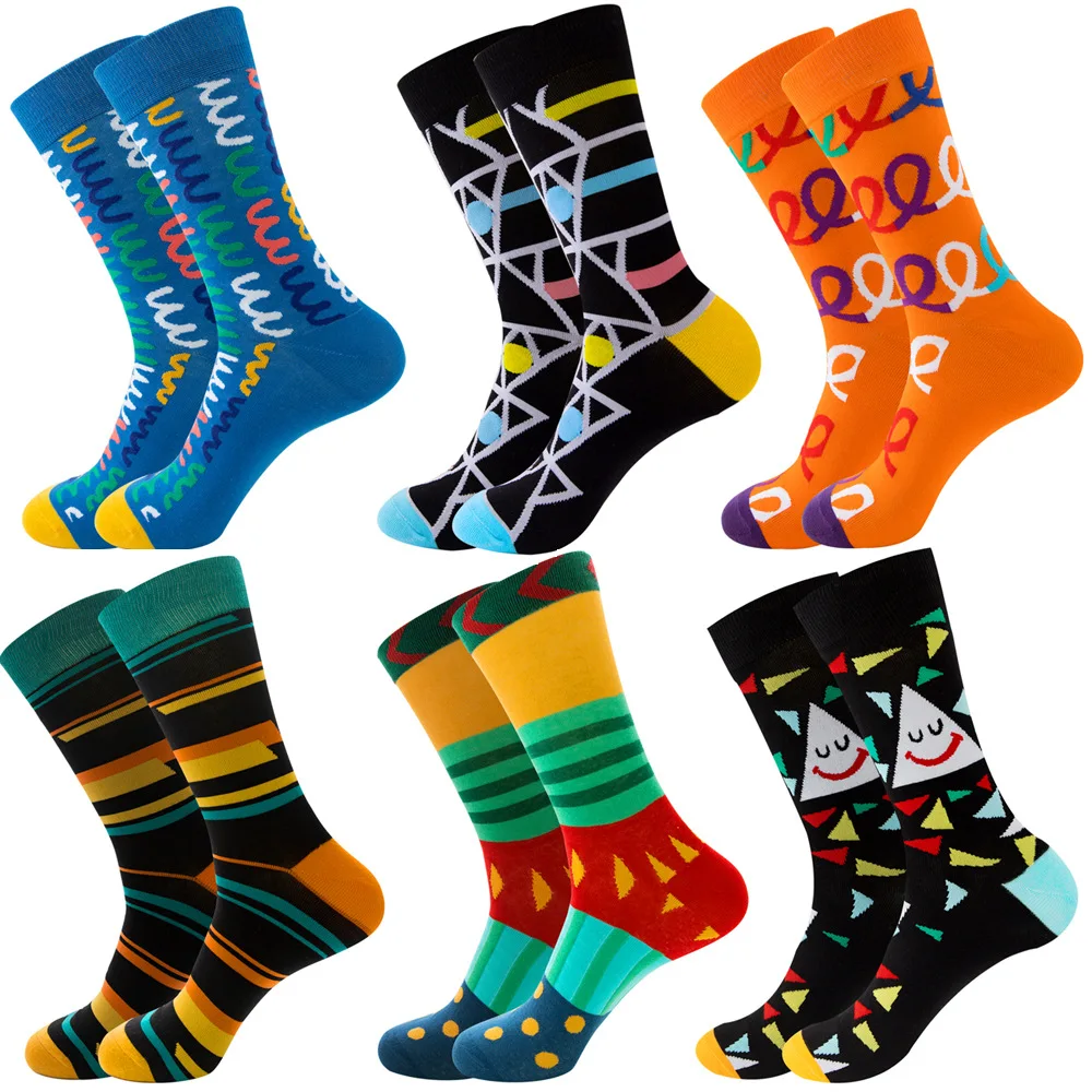 6 Pairs Funny Fashion Colorful Fruits Casual Women&Men Socks Harajuku Cute Novetly Cotton Spaceman Cherry Stripe Socks Size38-45