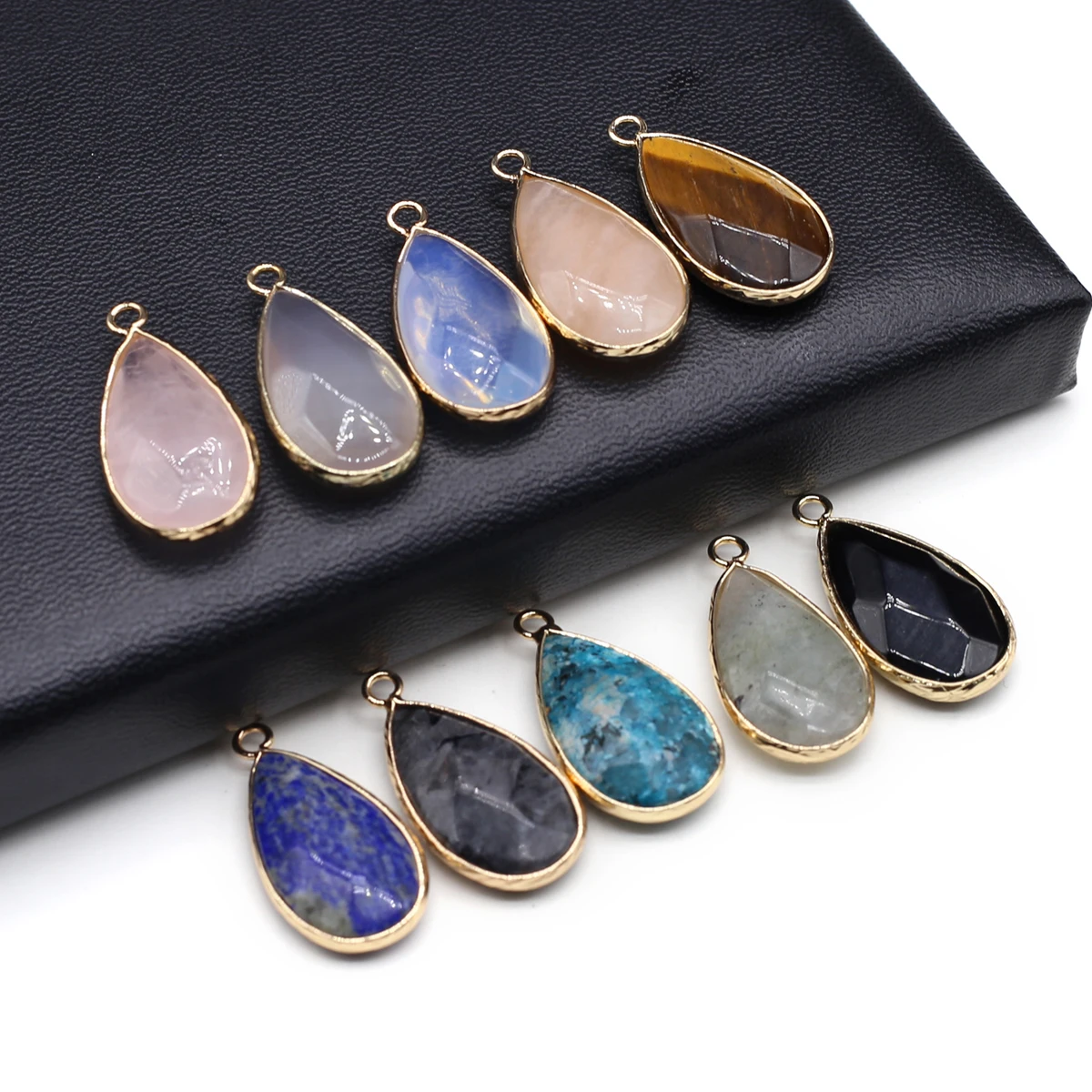 

Natural Stone Pendants Water Drop Gold Plated Lapis Lazuli Rose Quartzs for Jewelry Making Diy Women Necklace Earrings Crafts