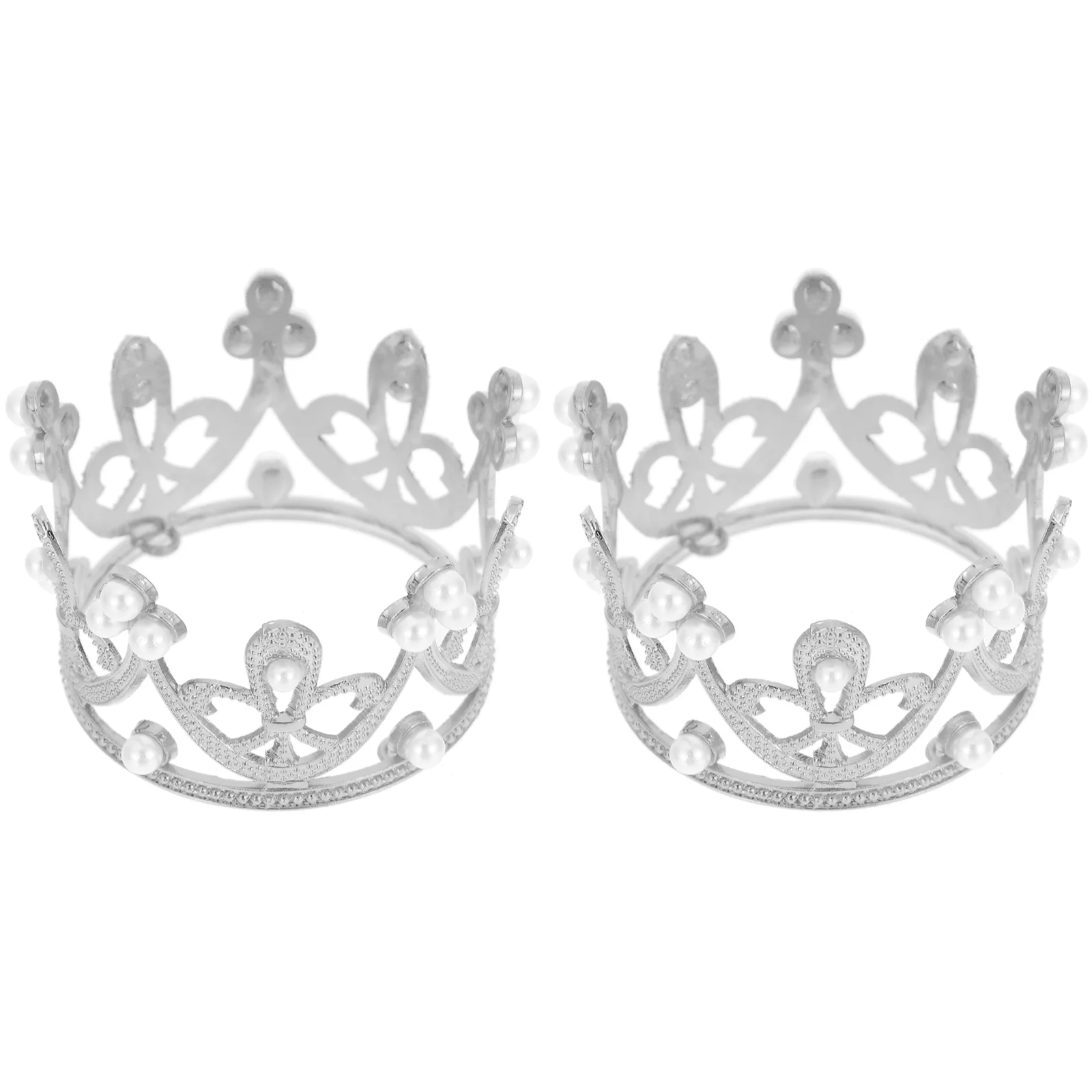 

Lurrose 2pcs Royal Crown Flower Plating Big Pearls Rhinestone Birthday Party Wedding Headband For ( Silver )