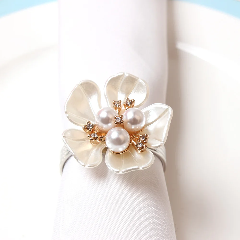 

10pcs/lot Simple Table Napkin Ring Petal Pearl Napkin Ring Napkin Holder Wedding Table Decoration Napkin Buckle