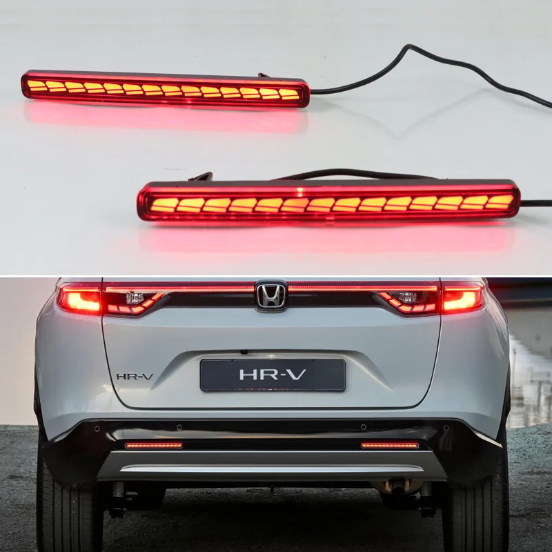Car LED Rear Reflector For Honda HR-V HRV 2022 2023 3-in-1 Functions Sequence Signal Indicator Tail Light Bumper Brake Lamps