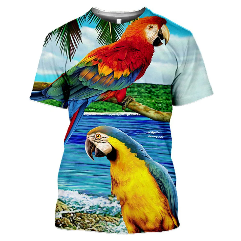 

Colorful Parrot Animal Print T-shirts Men Fashion Casual Birds Pattern Funny T-shirts Hip Hop Harajuku Summer O-Neck Printed Top