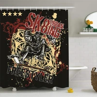 black shower curtain trendy letter skeleton skateboard bath decoration 3d digital printing waterproof window curtains with hooks