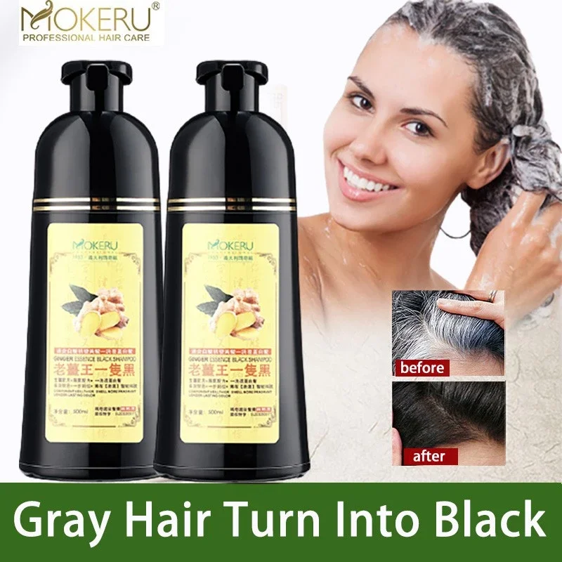 

500ml Mokeru Long Lasting Natural Ginger Fast Dye Permanent Black Hair Dye Shampoo For Women and Men Gray Hair Covering Removal